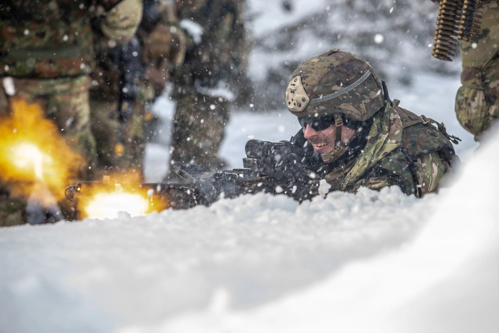 Rangers engaging in winter firefight